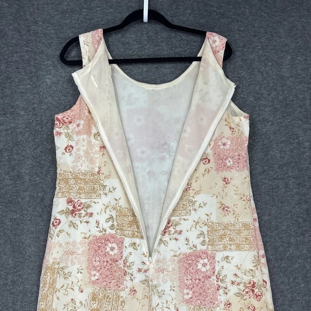 Y2K Maxi Dress Chiffon Sheer Lined Sleeveless Pastel Patchwork Floral Womens XL - Picture 12 of 16